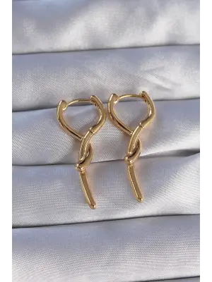  Altın Sarmal Çubuk Tasarımlı Uzun Küpe