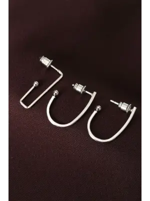 küpeGeometrik Model Gümüş Renk Metal Çoklu Küpe