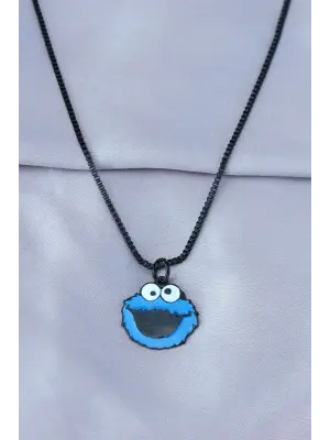 Kurabiye Canavarı Tasarımlı Siyah Zincirli Erkek Kolye