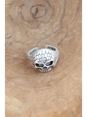 Kuru Kafa Desen Ayarlanabilir Gümüş Renk Erkek Yüzük