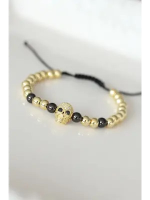 Kuru Kafa Figürlü Gold Renk Zirkon Taşlı Çelik Bileklik