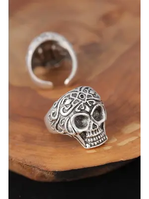 Kuru Kafalı Gümüş Renk Erkek Yüzük