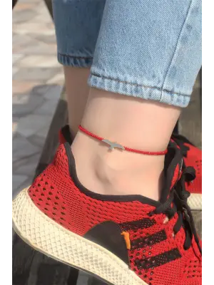 Kuş Detaylı Kırmızı Boncuklu Halhal