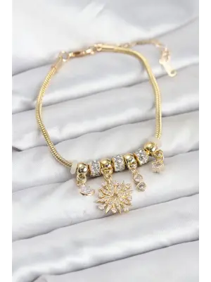 Kutup Yıldızı Model Charmlı Gold Renk Kadın Bileklik