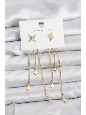 Kutup Yıldızı Model Gold Renk Pirinç Sallantılı Kadın Küpe