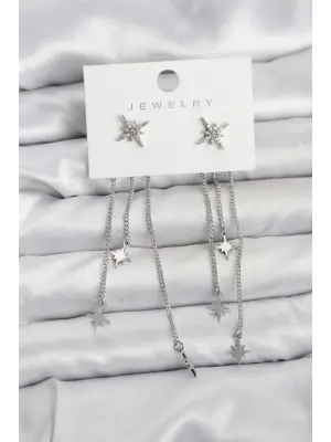 Kutup Yıldızı Model Gümüş Renk Pirinç Sallantılı Kadın Küpe