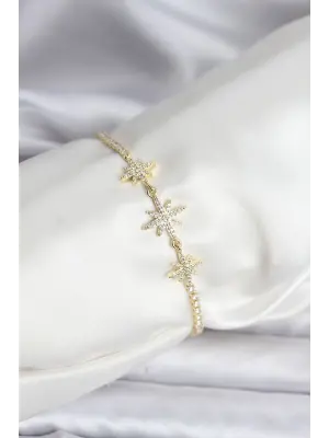 Kutup Yıldızı Model Zirkon Taşlı Gold Renk Su Yolu Kadın Bileklik