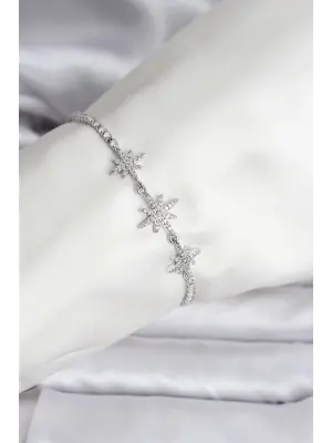 Kutup Yıldızı Model Zirkon Taşlı Gümüş Renk Su Yolu Kadın Bileklik