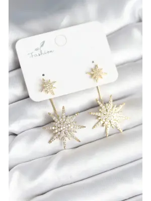 Kutup Yıldızı Model Zirkon Taşlı Pirinç Kadın Küpe