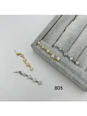 Kar Tanesi Yıldızlı Uzun Taşlı Çelik Küpe