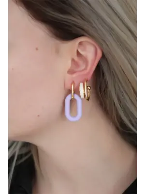 Lila Renk Uzun Oval Halka Küpe Seti