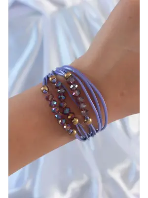 Lila Renk Zirkon Taşlı İpli Çoklu Bileklik