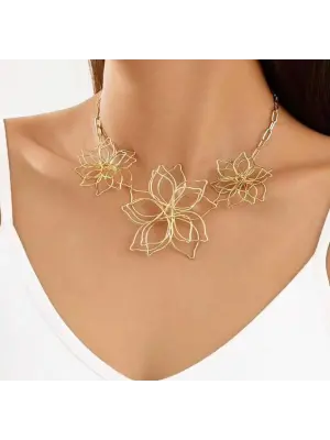 Lotus Çiçek Model Yapışan Choker Kolye Çoklu