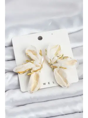 Lotus Model Beyaz Renk Tüllü Kadın Küpe