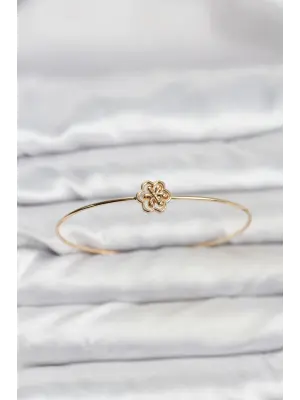 Lotus Çiçeği Model Gold Renk Minimal Kelepçe Bilezik
