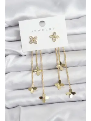 Lotus Model Gold Renk Pirinç Sallantılı Kadın Küpe