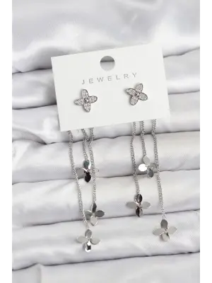 Lotus Model Gümüş Renk Pirinç Sallantılı Kadın Küpe