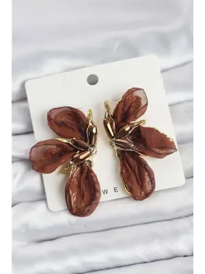 Lotus Model Kahverengi Renk Tüllü Kadın Küpe