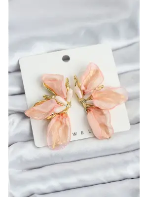 Lotus Model Yavruağızı Renk Tüllü Kadın Küpe