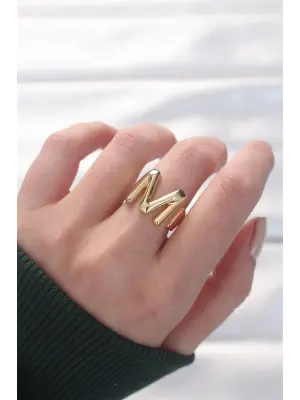 M Harfli Altın Renk Ayarlanabilir Yüzük