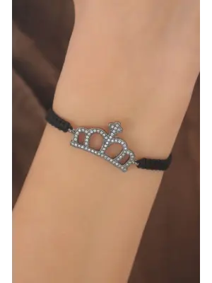 Makrome Füme Renk Taç Figür Kadın Bileklik