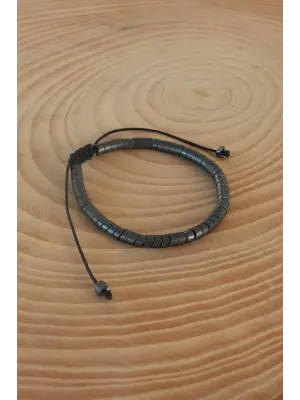 Mat Siyah Renk Makrome Doğal Taş Erkek Bileklik