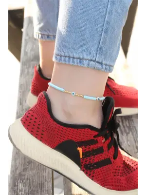 Mavi Boncuk Tasarımlı Nazar Boncuğu Detaylı Halhal