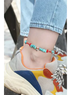 Mavi Doğal Taş Tasarımlı Nazar Boncuk Detaylı Halhal