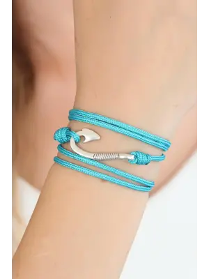 Mavi Renk Gümüş Metal Kancalı Bayan Çoklu Bileklik