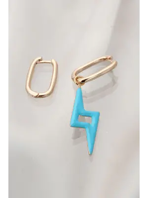 Mavi Şimşek Model Çelik Küpe