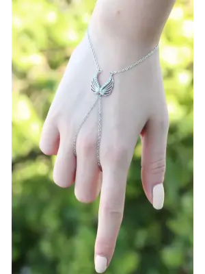 Melek Kanadı Figürlü Zirkon Taşlı Silver Renkli Şahmeran Bileklik