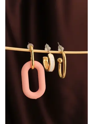 Mercan Renk Uzun Oval Halka Küpe Seti