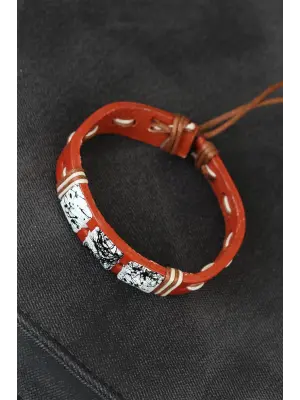 Mermer Taşlı Kahverengi Deri Erkek Bileklik