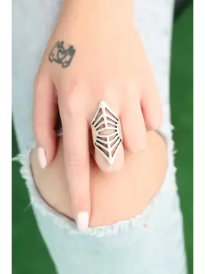 Metal Eskitme Gümüş Renk Otantik Ayarlamalı Bayan Yüzük