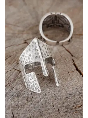 Miğfer Figürlü Eskitme Gri Renk Erkek Ayarlamalı  Yüzük