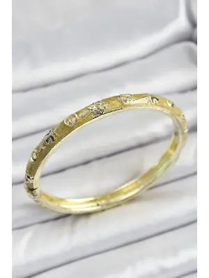 Mineli Gold Pirinç Sarı Renk Motifli Kadın Kelepçe