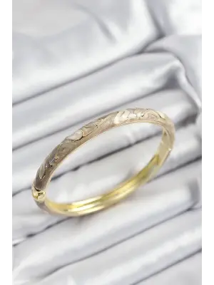 Mineli Pirinç Bej Mermer Motifli Gold Renk Kadın Kelepçe
