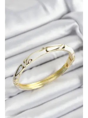 Mineli Pirinç Beyaz Mermer Motifli Gold Renk Kadın Kelepçe