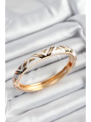 Mineli Pirinç Beyaz Üçgen Motifli Gold Renk Kadın Kelepçe