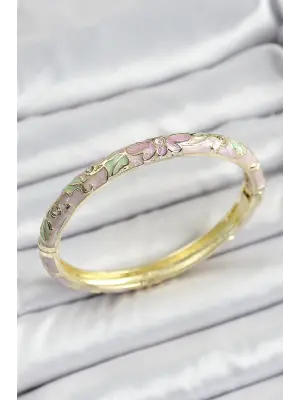 Mineli Pirinç Çiçek Motif Pembe Renk Kadın Kelepçe