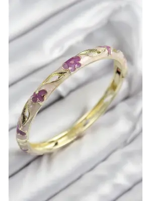 Mineli Pirinç Çiçek Motifli Gold Renk Kadın Kelepçe