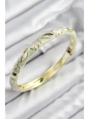 Mineli Pirinç Çiçek Motifli Gold Renk Kadın Kelepçe