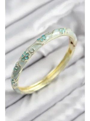 Mineli Pirinç Çiçek Motifli Gold Renk Kadın Kelepçe