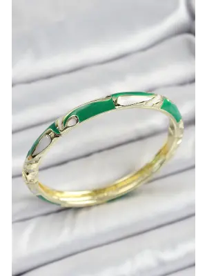 Mineli Pirinç Çiçek Motifli Yeşil Renk Kadın Kelepçe