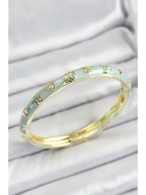 Mineli Pirinç Gold Renk Mavi Renk Motifli Kadın Kelepçe