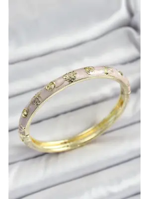 Mineli Pirinç Gold Renk Pembe Renk Motifli Kadın Kelepçe