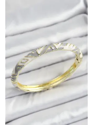 Mineli Pirinç Gri Beyaz Geometrik Desenli Kadın Kelepçe