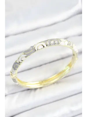 Mineli Pirinç Gri Beyaz Sarmal Desenli Gold Renk Kadın Kelepçe