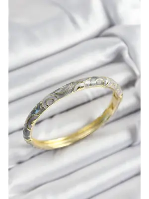 Mineli Pirinç Gri Sarmal Motifli Gold Renk Kadın Kelepçe