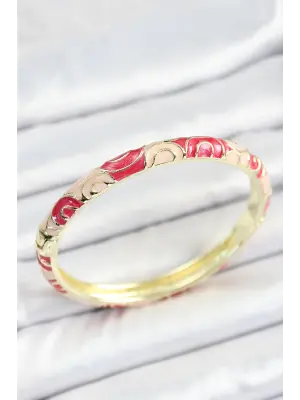 Mineli Pirinç Kırmızı Pembe Sarmal Desenli Gold Renk Kadın Kelepçe